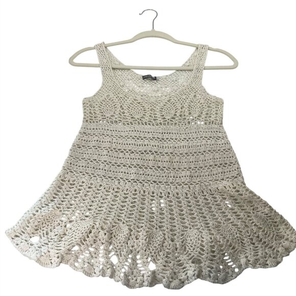 Earthbound Trading Co. Tops - Earthbound Sz Medium Crochet Sleeveless Babydoll Top Cotton Beige Boho